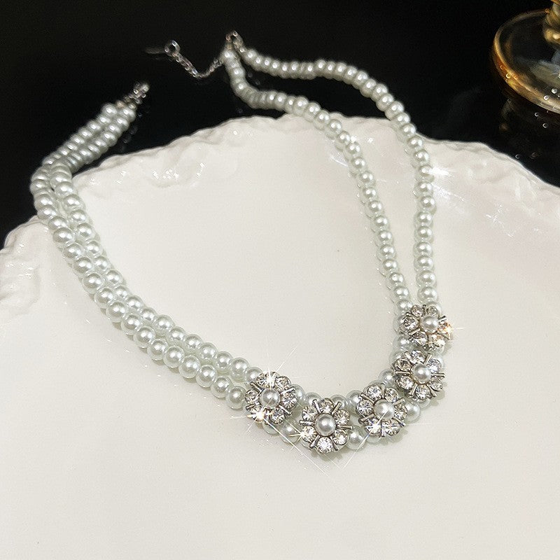 Pearl Short Design Rhinestone Collar Temperament Necklaces