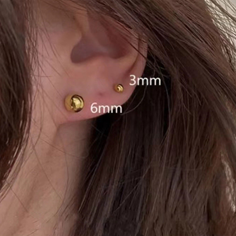 Women's & Men's Style Titanium Steel Stainless Ball Fine Needle Earrings
