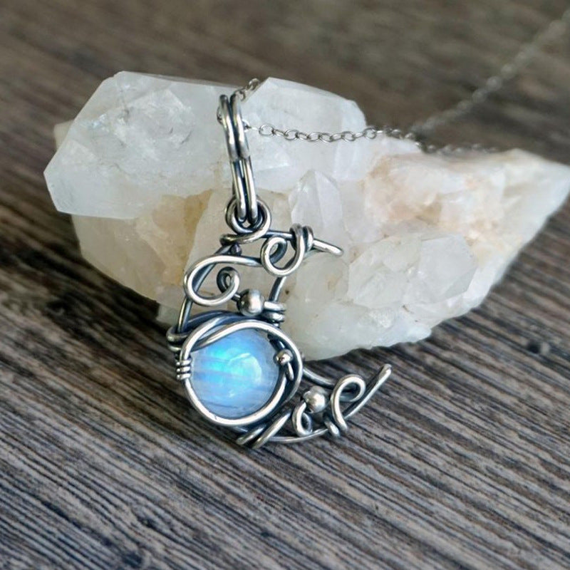Vintage Bohemian Style Moonstone Winding Hollow Necklace
