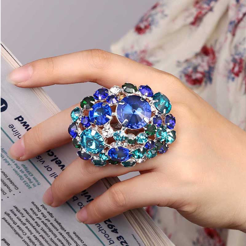 Women's Oval Exaggerated Rhinestone Open Personal Ring