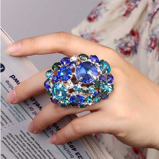 Women's Oval Exaggerated Rhinestone Open Personal Ring