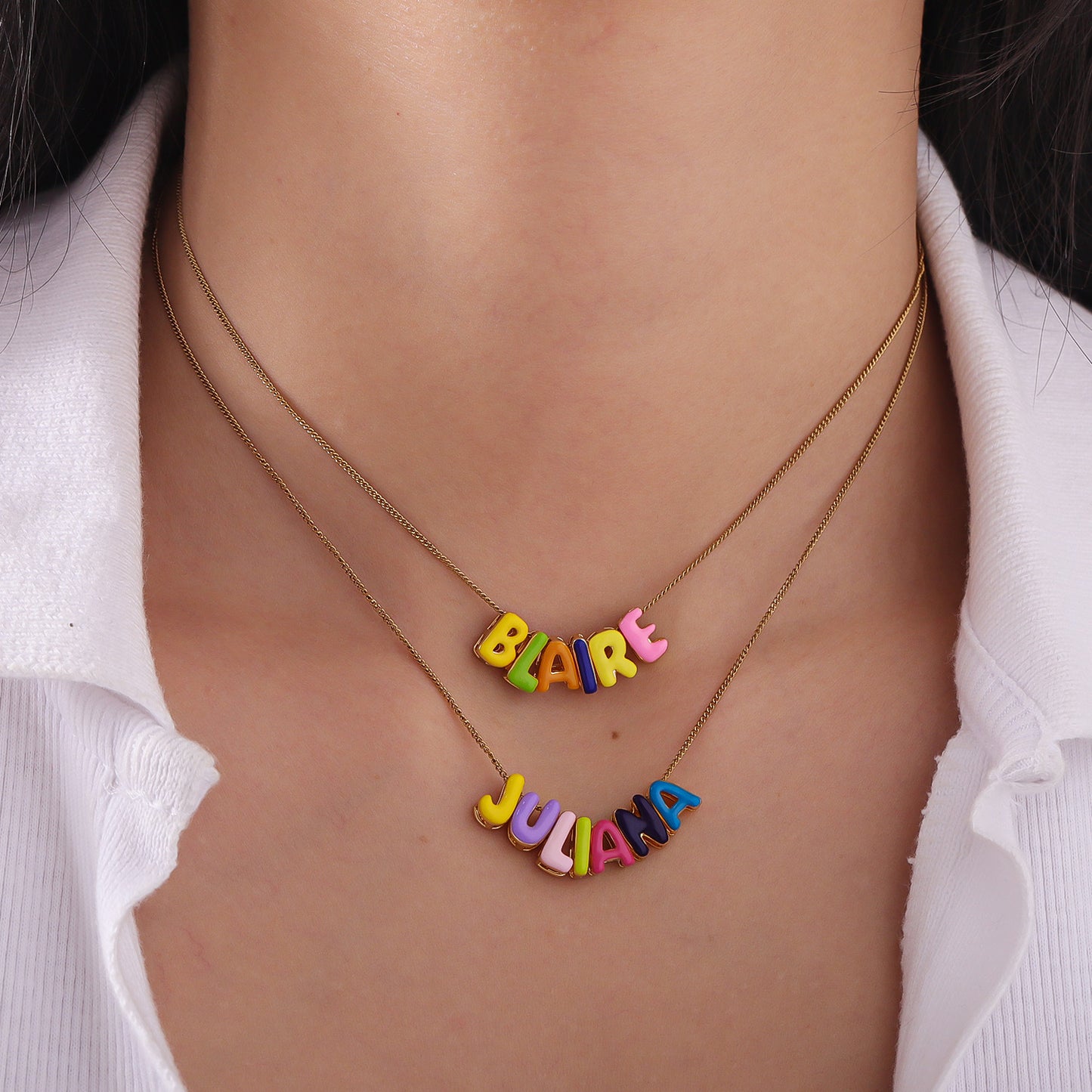 Gold Plating Bubble Letter Random Combination Necklace