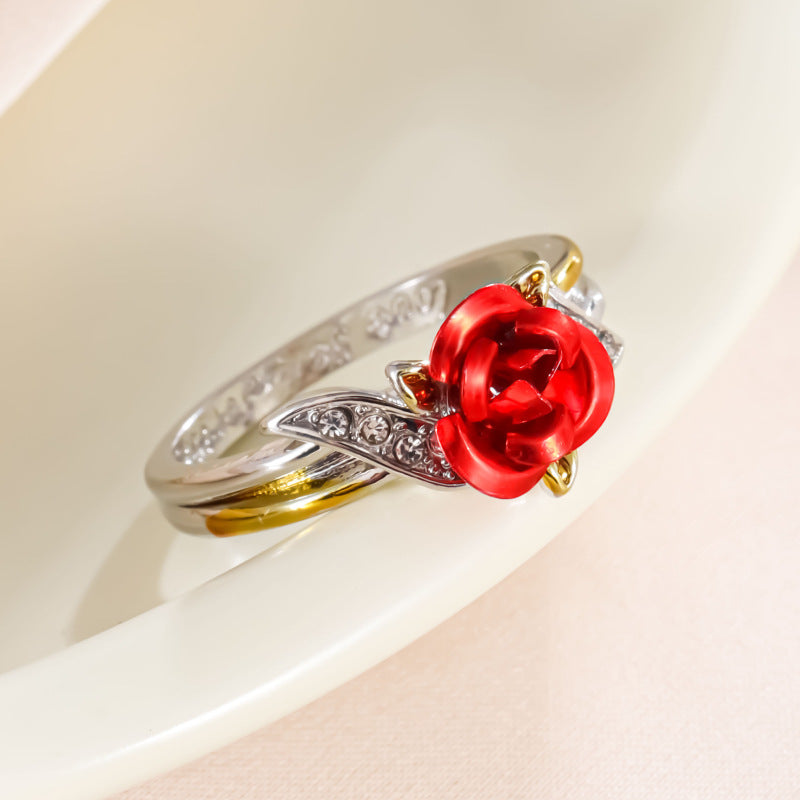 Attractive Comfortable Women's Flower Red Rose Ring