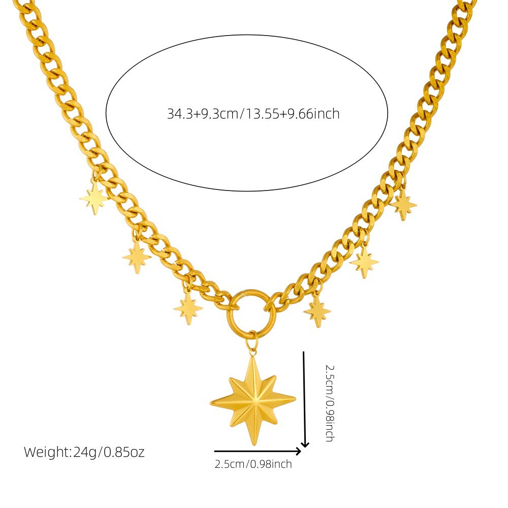 Gold Plated Sun Cross Goddess Eight Awn Star Curb Stainless Necklaces