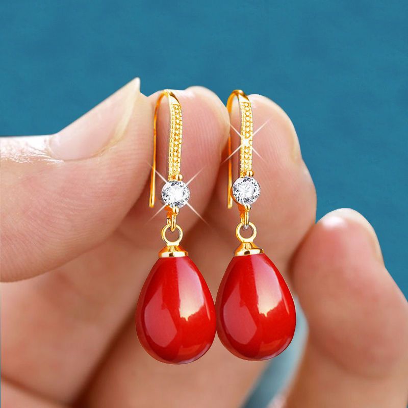 Ornament Sier Water Drop Oval Artificial Pearl Earrings