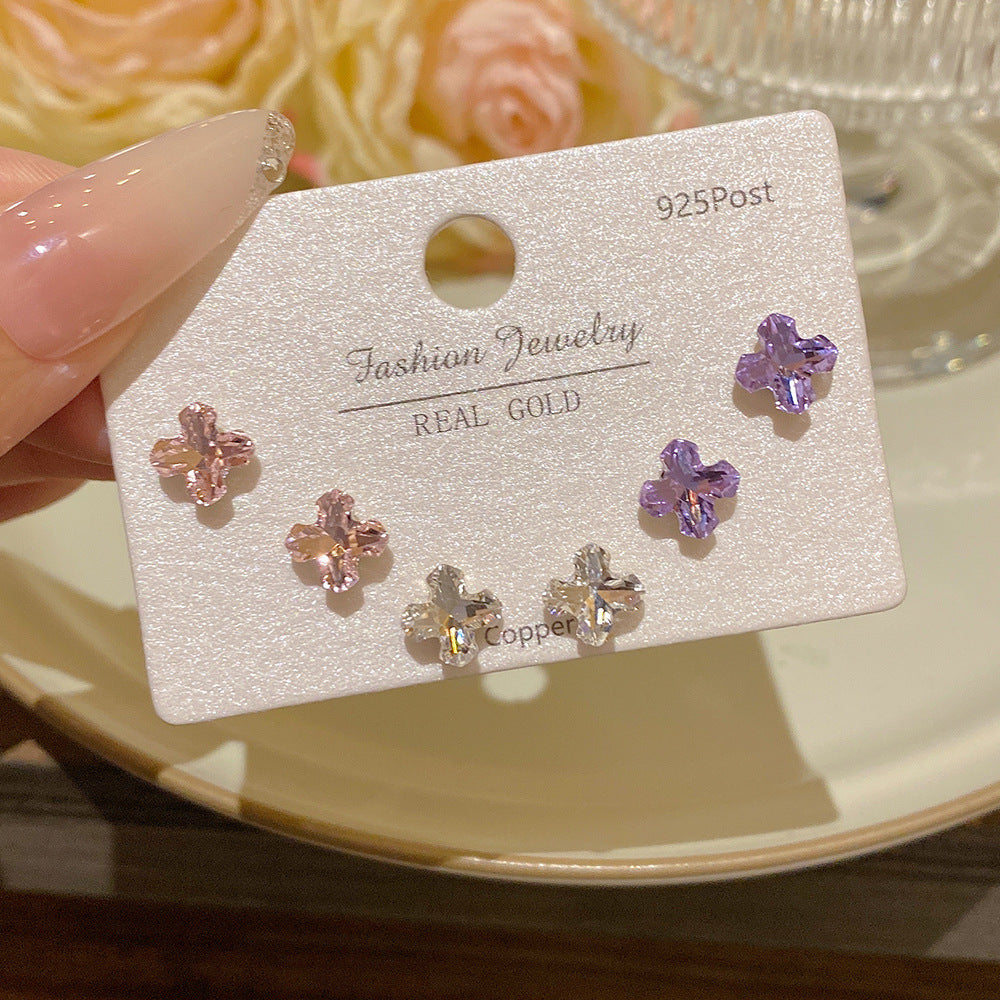 Women's Needle One Card Three Pairs Earings Small Delicate Summer High-grade Stud Earrings