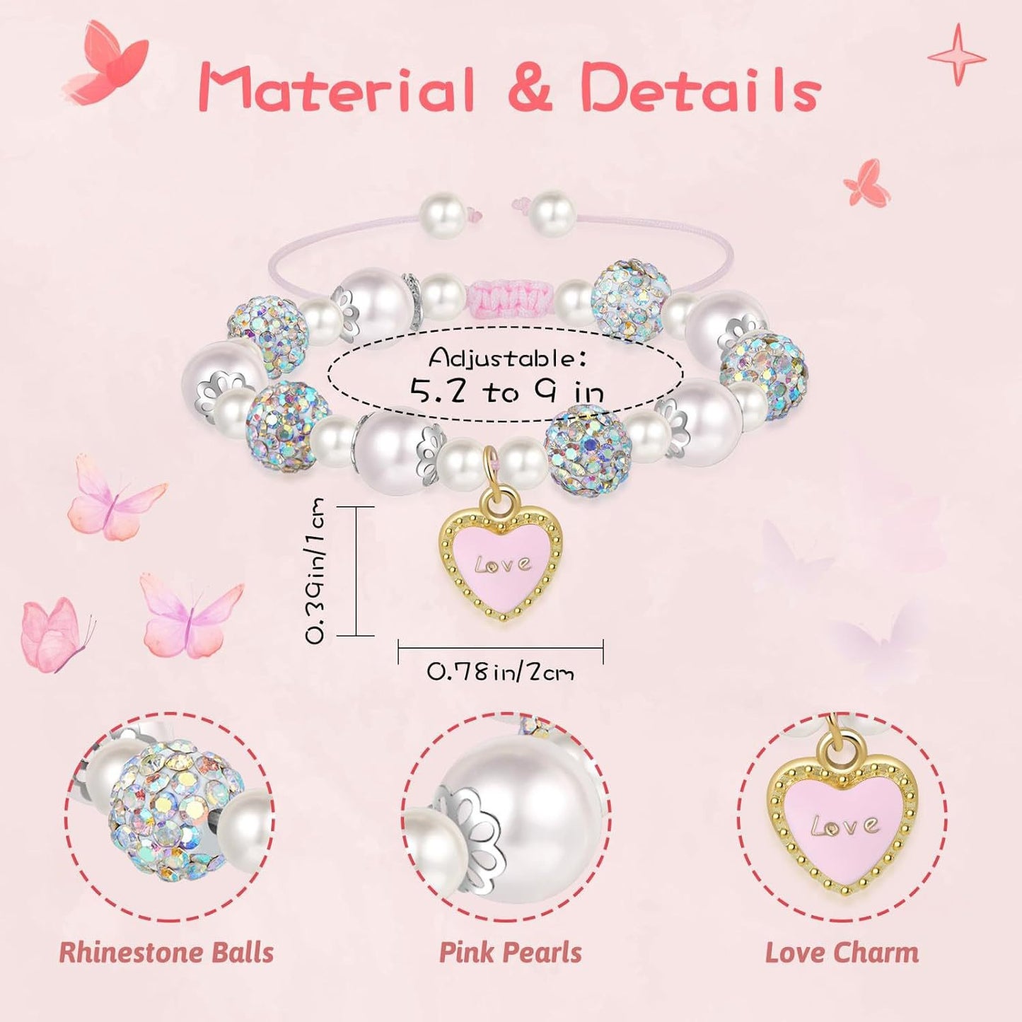 Fashionable Rhinestone Pearl Alloy Love Butterfly Bracelet