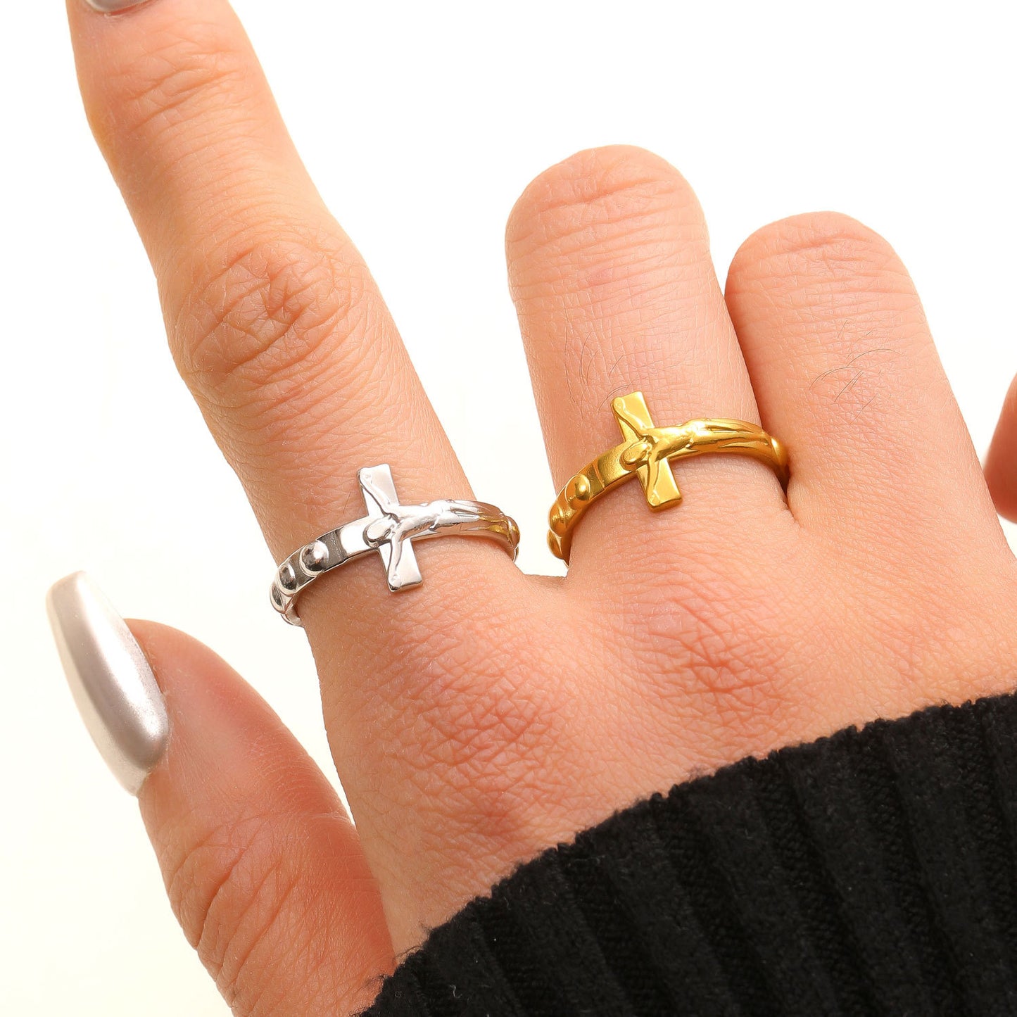 Cross Stainless Steel Female Unisex Crucified Ring