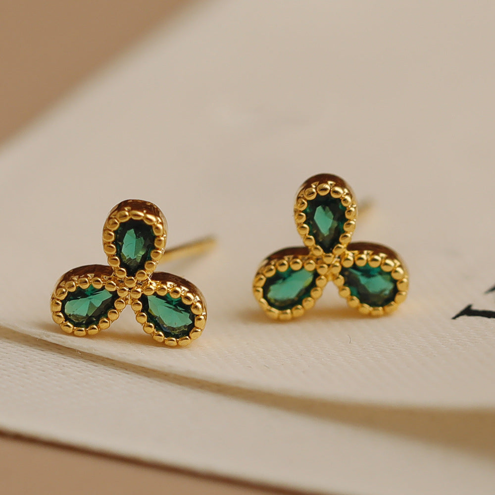 Small Clover Emerald Fairy French Entry Earrings