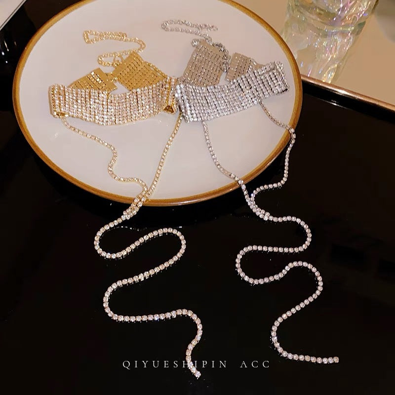 Women's Wide Tassel Nightclub Temperament Rhinestone Collar Clavicle Necklace