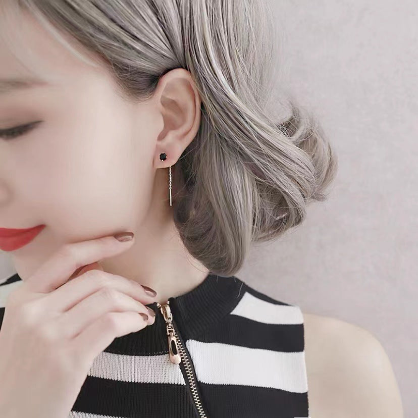 Women's Sterling Sier Simple Temperamental Inlaid With Diamond Eardrops Ear Line