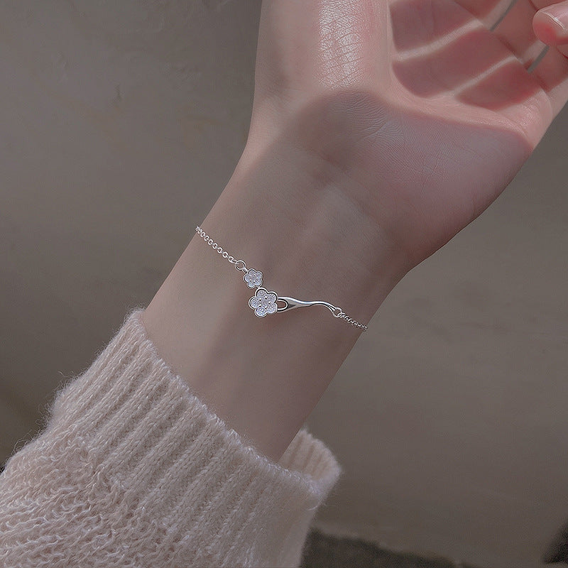Fresh Peach Blossom Branch Female Special Interest Light Luxury Sier Bracelets