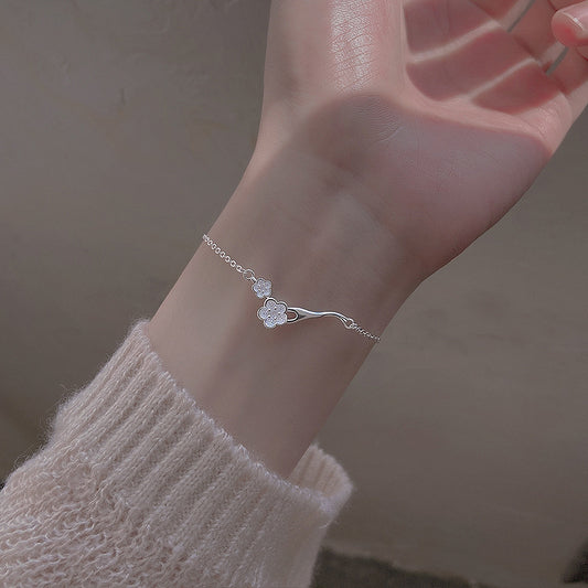 Fresh Peach Blossom Branch Female Special Interest Light Luxury Sier Bracelets