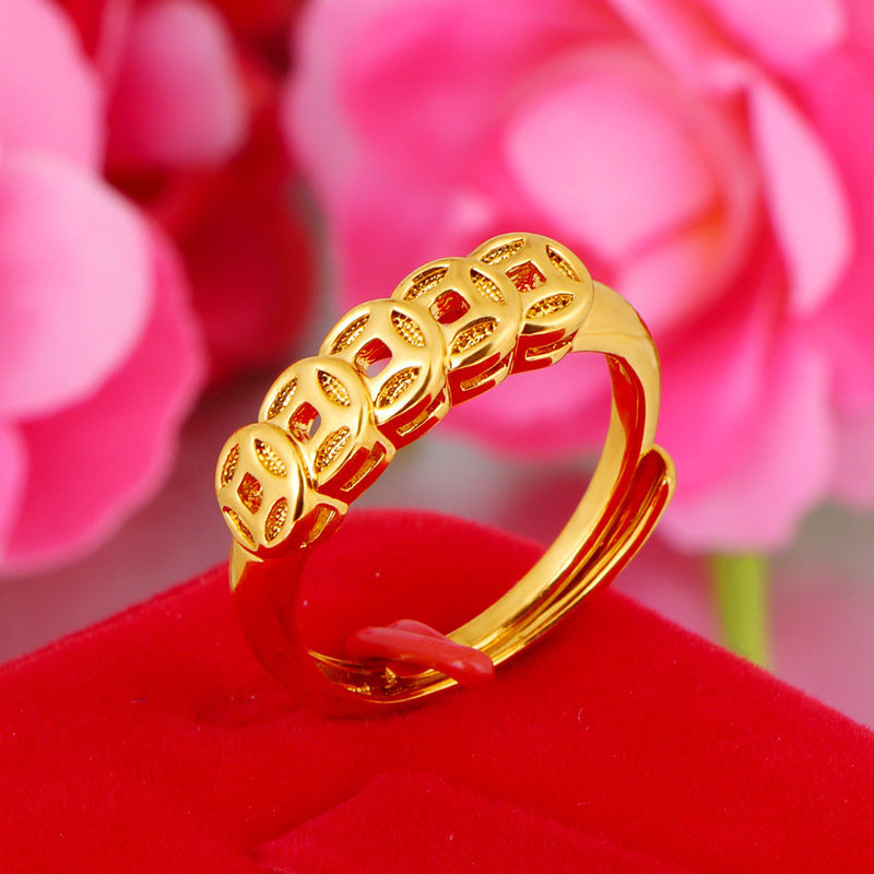 Women's & Men's Copper Coin Plated Emperor Open Argent Pur Hundred Word Index Rings