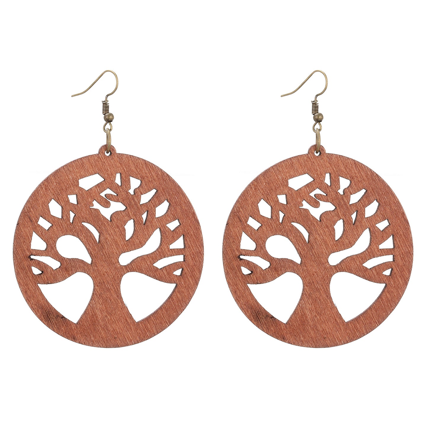 Retro Wood Piece Hollow Lucky Tree Earrings