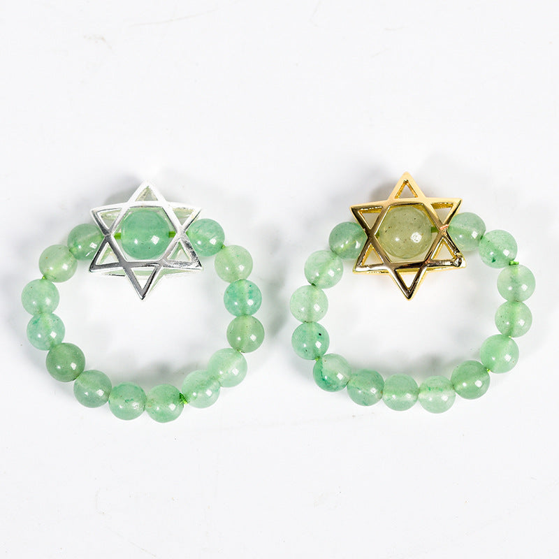 Natural Crystal Stone Round Beads Six-pointed Star Jade Handmade Rings
