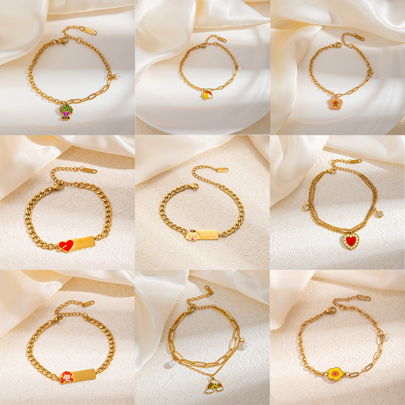 Stainless Steel Bow Square Plate Female Cartoon Mickey Titanium Drip Bracelets