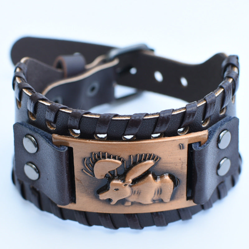 Men's Retro Viking Totem Leather Wolf Head Bear Claw Gossip Lucky Bracelet