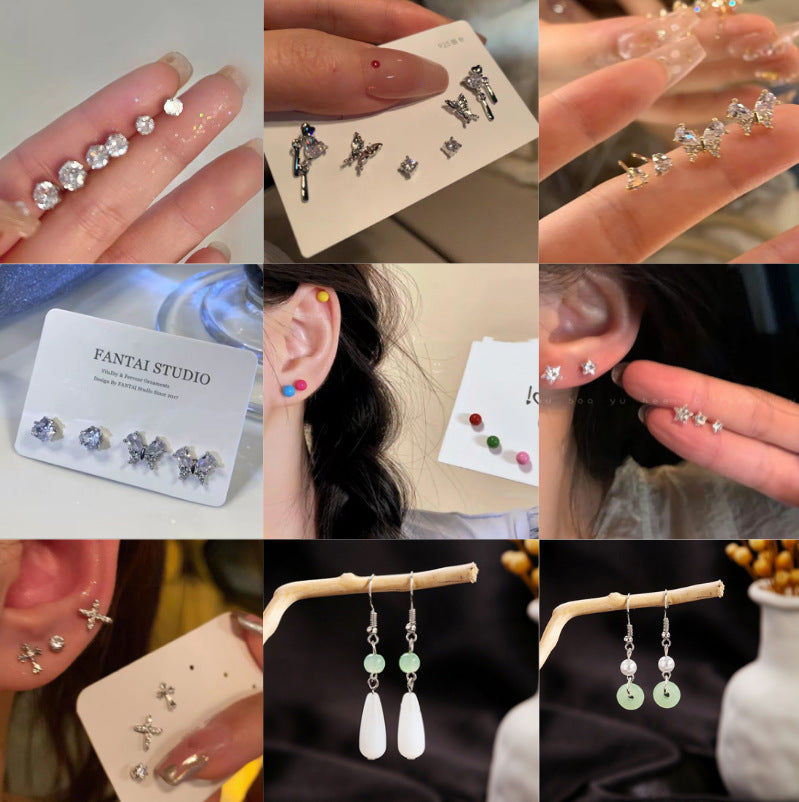 Match Sets Of Cute Finely Inlaid Girly Ear Stud Earrings