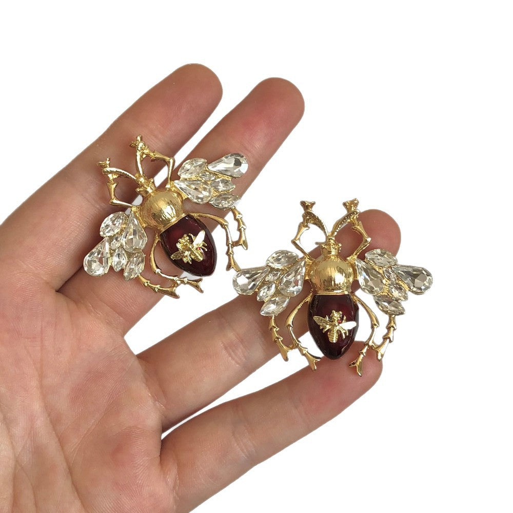 Sier Needle Metal Rhinestone Little Bee High Sense Niche Retro Rings