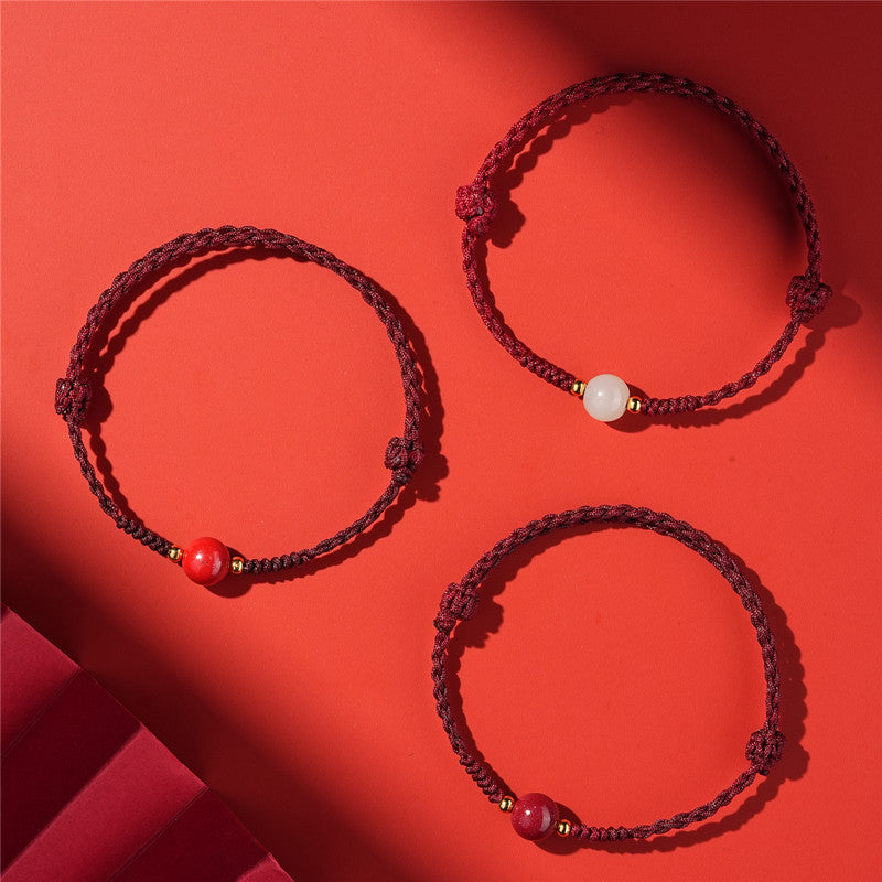 Life Red Rope Woven Cinnabar Jade Ethnic Style Advanced Bracelets