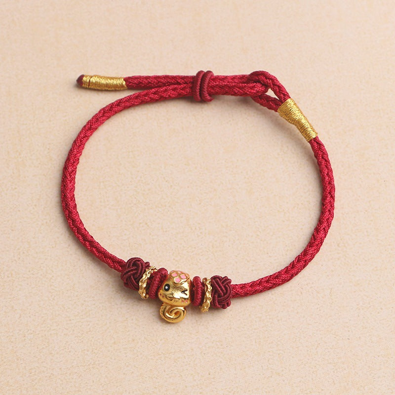 Women's & Men's Red Rope Alluvial Gold Ingot God Of Bracelets