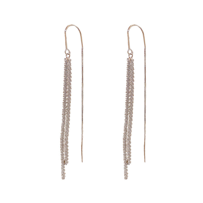 Women's Graceful Fashionable Metal Sense Long Fringed Thread Exquisite Slimming Earrings