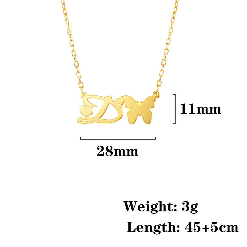 Stainless Steel Butterfly Love Letter High-grade Clavicle Pendants