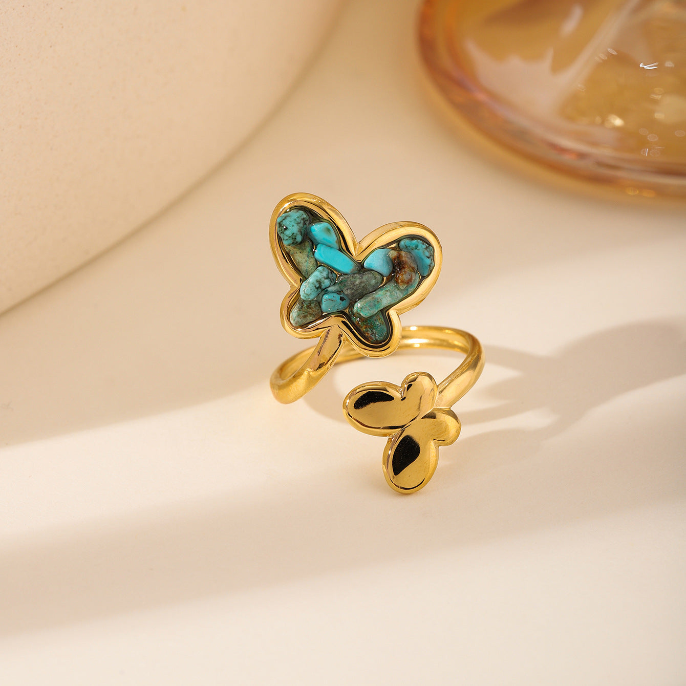 Stone Geometric Stainless Steel Gold Plated Simple Ring
