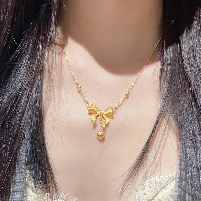 Women's Princess Bowknot Gold Titanium Steel Clavicle Necklace