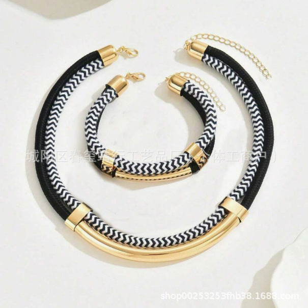 Graceful Women's Personalized Braided Rope Tube Jewelry Set