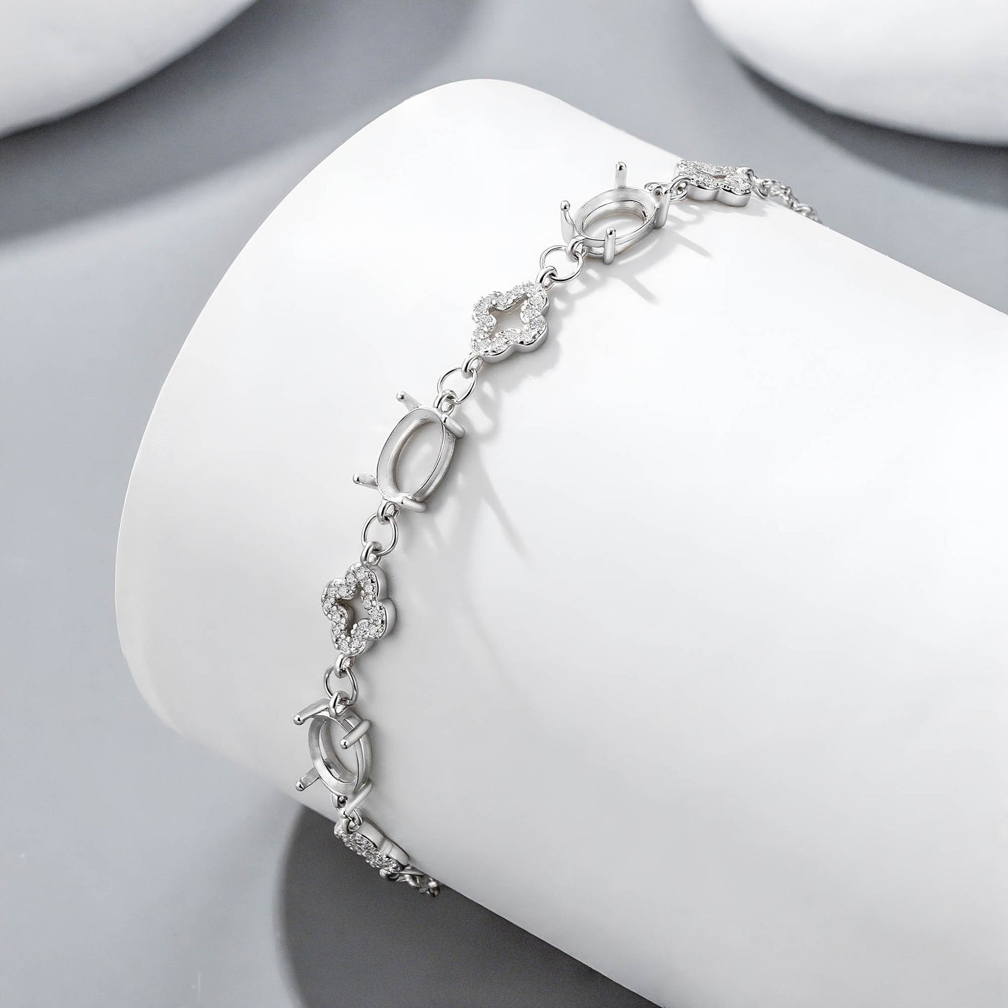 Sier Cool Wind Chinese Style Four-leaf Flower Auspicious Cloud Bracelet