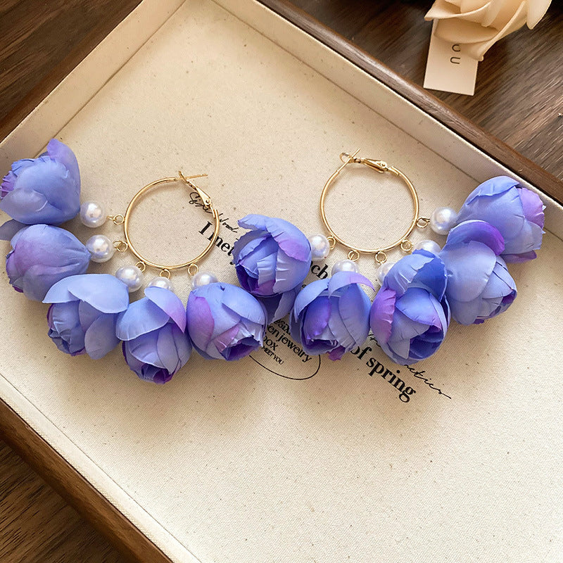 Dopamine Vacation Style Sier Needle Bead Flower Delicate Indie Earrings
