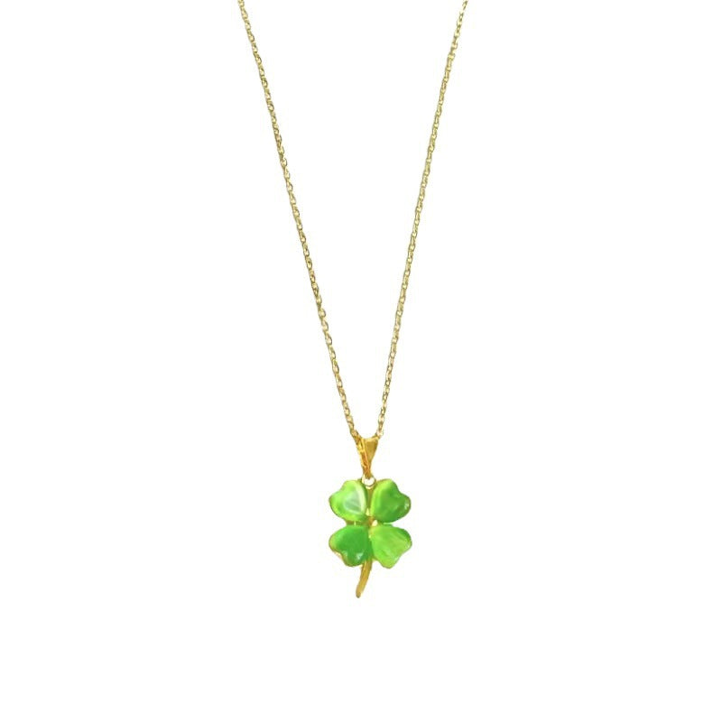 Live Broadcast Rotatable Green Clover Female Light Luxury Simplicity Necklace