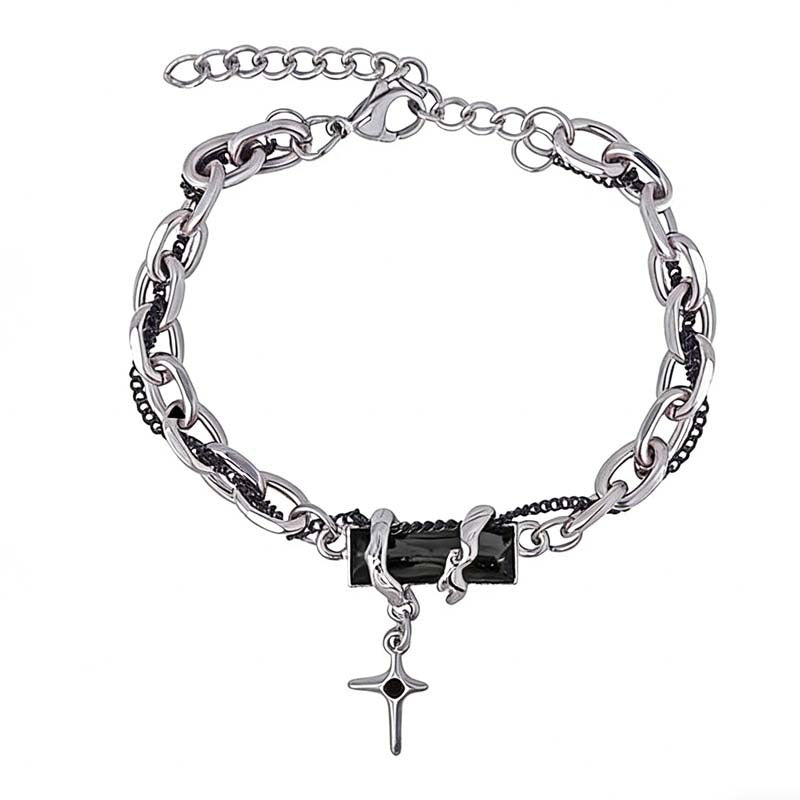 Women's & Men's Black Diamond Titanium Steel Design Valentine's Day Simple Stars Bracelet