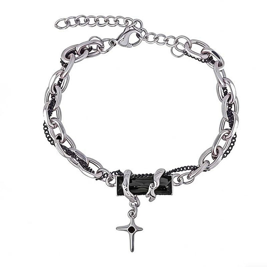 Women's & Men's Black Diamond Titanium Steel Design Valentine's Day Simple Stars Bracelet