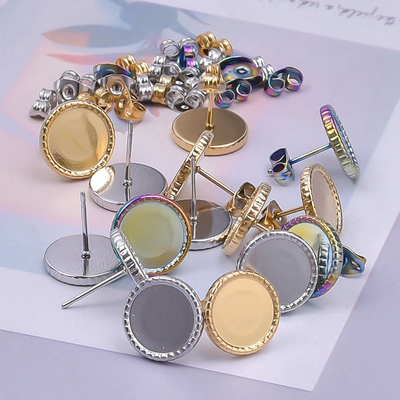 Stainless Steel Round Base Support Titanium Piercing Ear Clip Stud Earrings
