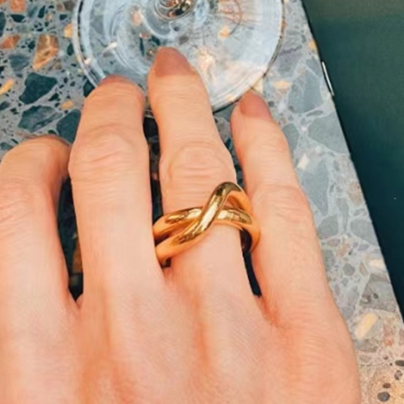 Cross Art Abstract Design Titanium Steel Gold Rings