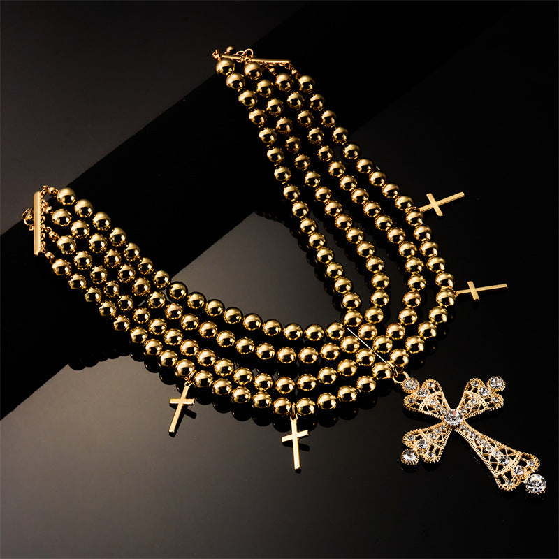 Women's Exquisite Luxury Pearl Cross Diamond Elegant Necklace