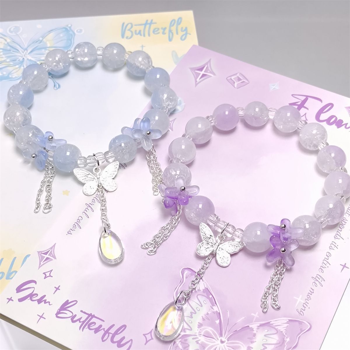 Style Crystal Peach Blossom Butterfly Water Drop Female Niche Design Bracelet