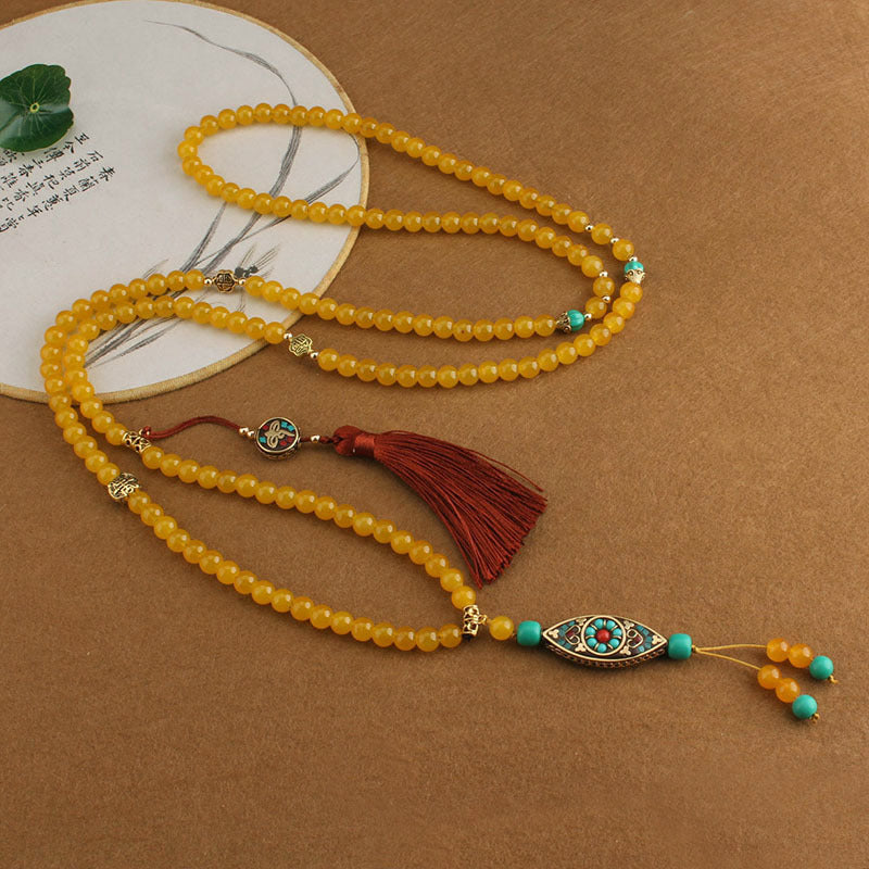 Chinese Style Long Round Beads Chain Necklaces