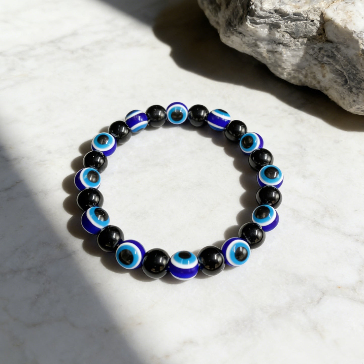 Blue Devil's Eyes Black Stone Handmade Bracelets