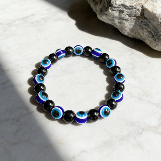 Blue Devil's Eyes Black Stone Handmade Bracelets