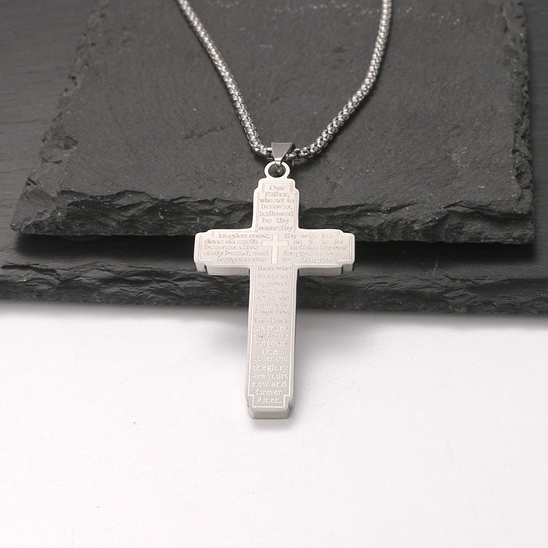 Korean Style Male Female Personality Three-dimensional Cross Trendy Grace Stainless Necklace