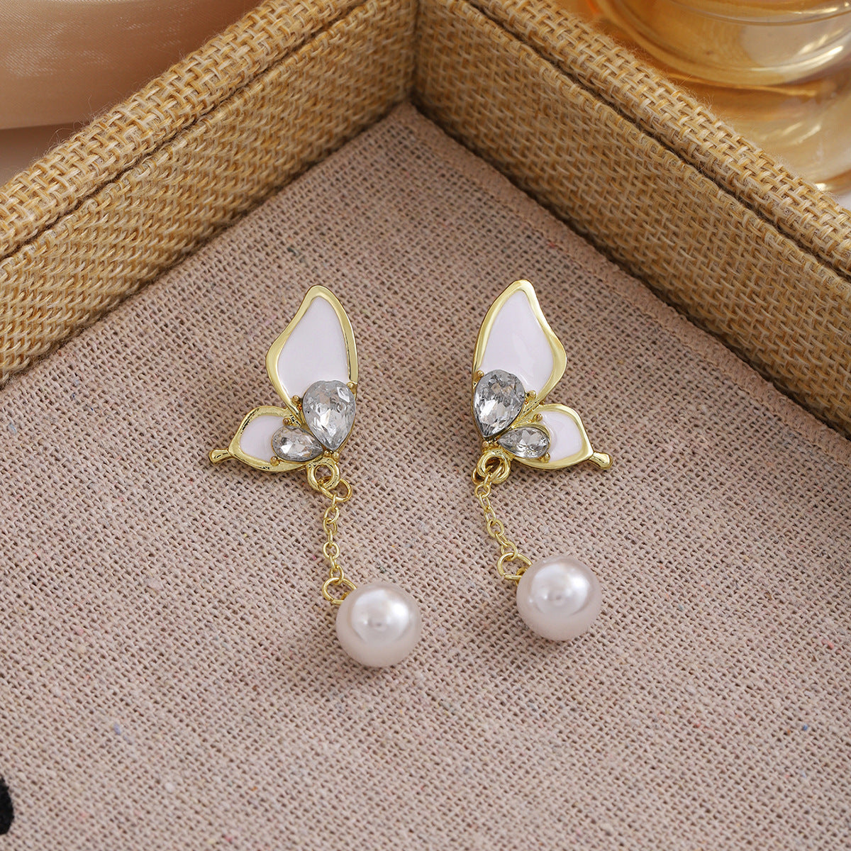 Diamond Butterfly Flower Pearl Graceful Fashionable Long Earrings