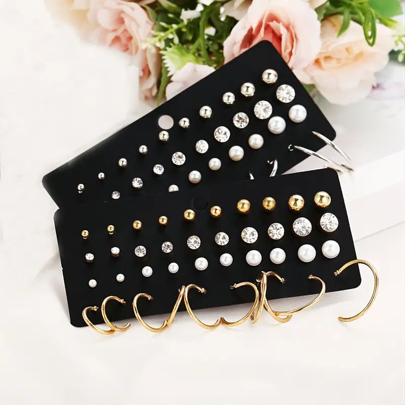 Ear Square Geometric Vintage Pearl Hepburn Style Earrings