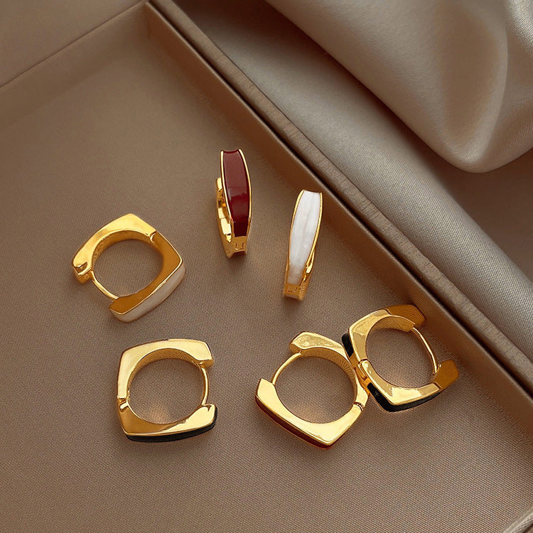 Sier-plated Square Clip Dripping Niche Elegant Geometric Ear Buckle