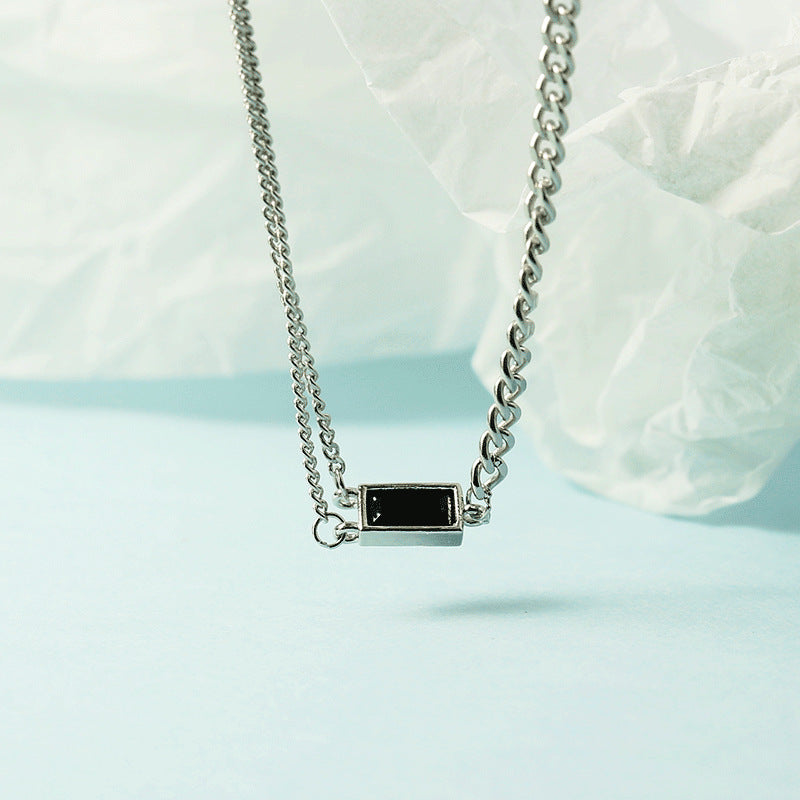 Women's Black Onyx Square Summer Fashion Hip Hop Niche Cold Style Necklace