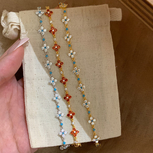 Diamond Clover Turquoise Female Daily High Sense Niche Exquisite Red Bracelet