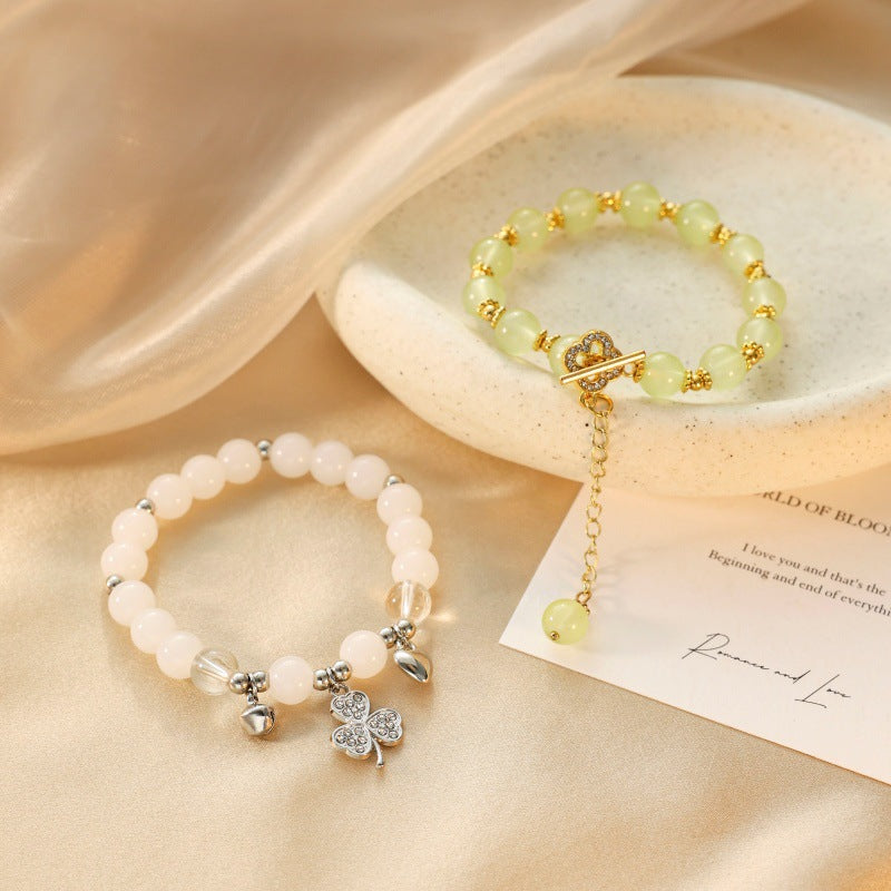 Women's & Men's Fresh Imitation Crystal Bead Good-looking Tassel Woven Hand Strap Bracelets